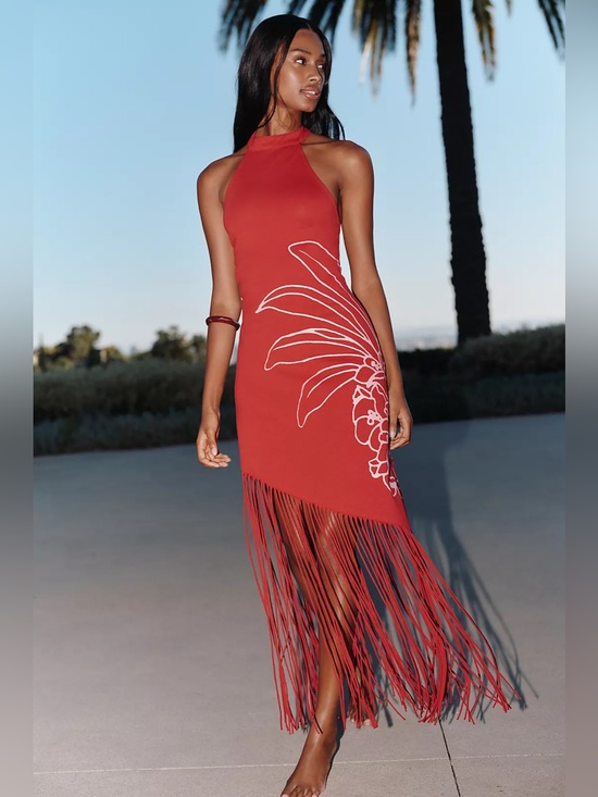 FARM Rio Dresses & Skirts - FARM RIO 100% COTTON FRINGE MAXI DRESS